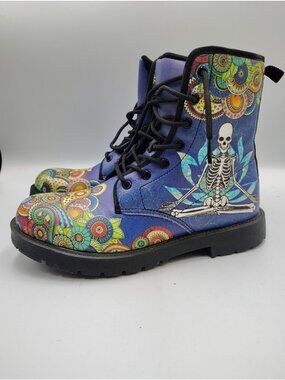 Colorful Skeleton Paisley Printed Lace-Up Combat Boots